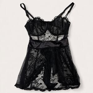 Adore Me Lace Mesh Underwire Babydoll Chemise Black L Whimsigoth